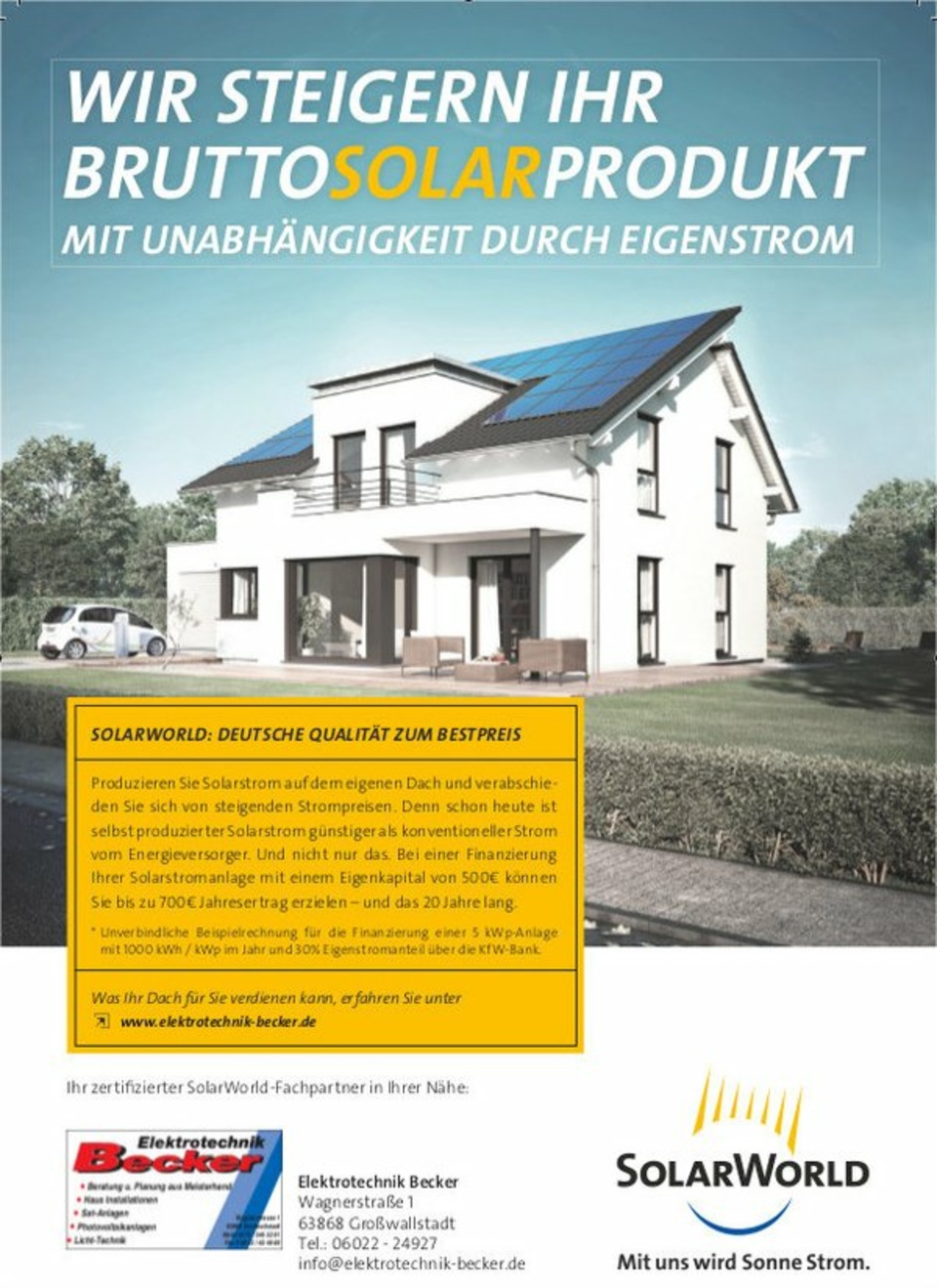Startbild SolarWorld bei Elektrotechnik Becker in Großwallstadt